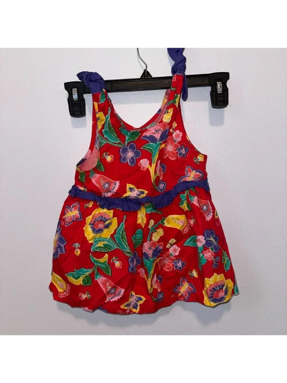 Vintage 90s Gymboree Rainbow Tag Red Floral Butterfly Dress Girls Size XS 9-12